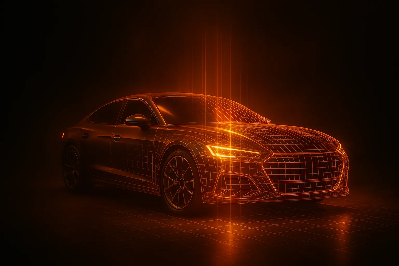 A car photo turning into a 3D model