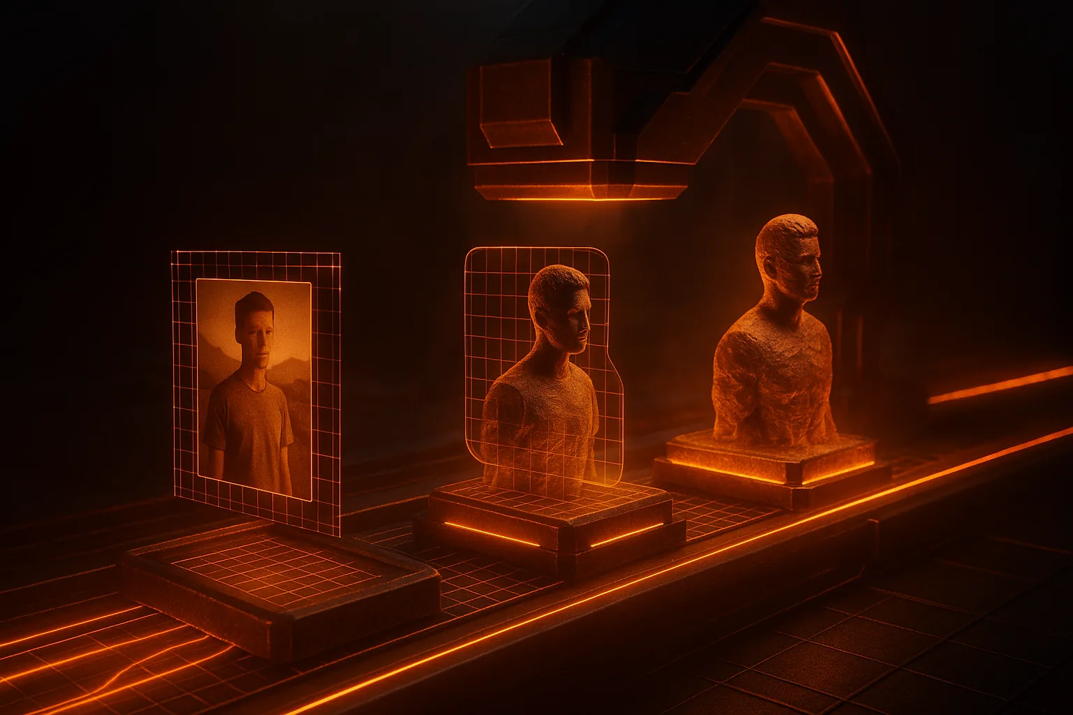 AI turning photos into 3D models on an assembly line