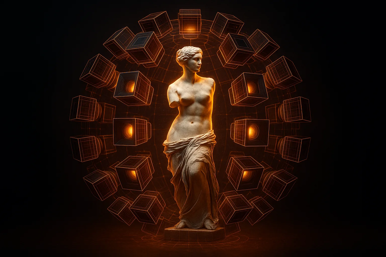 Camera positions around a statue