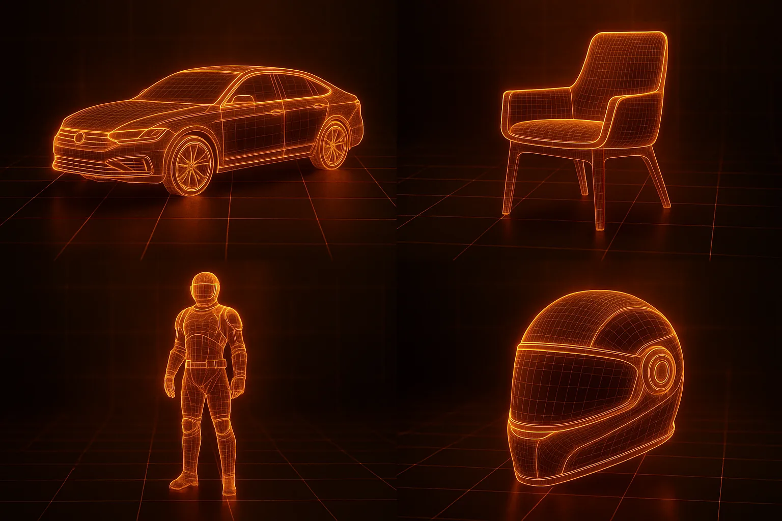 A catalog grid of 3D objects