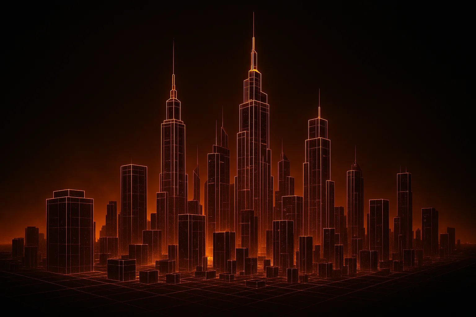 A cityscape of 3D models