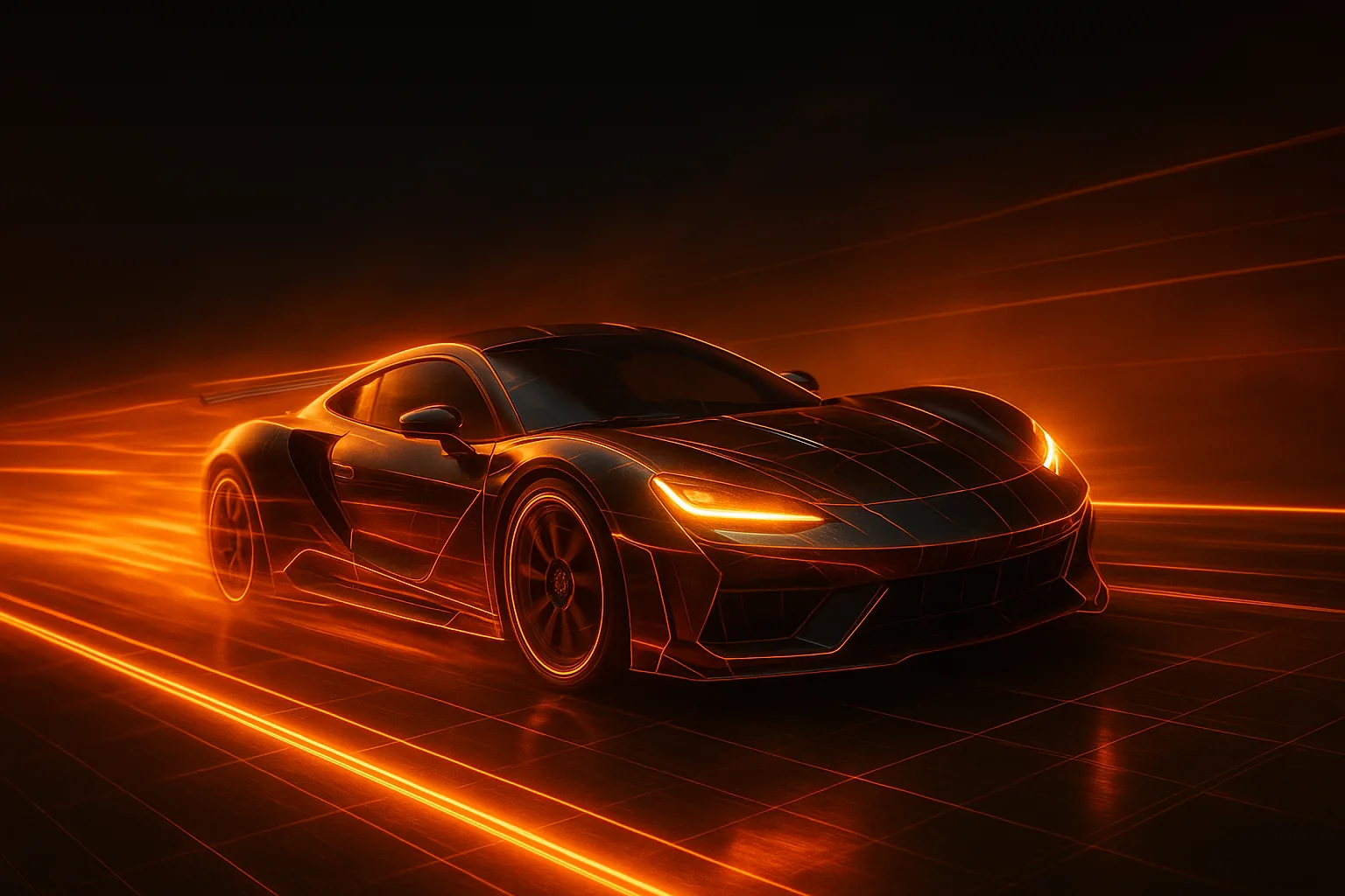 A car racing on a neon track