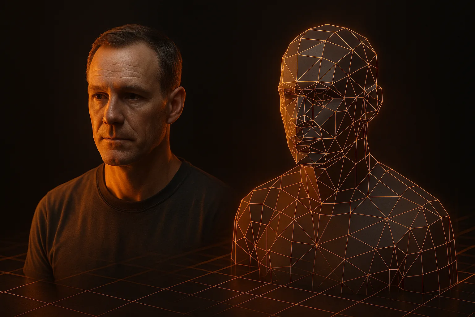A photo becoming a low-poly mesh
